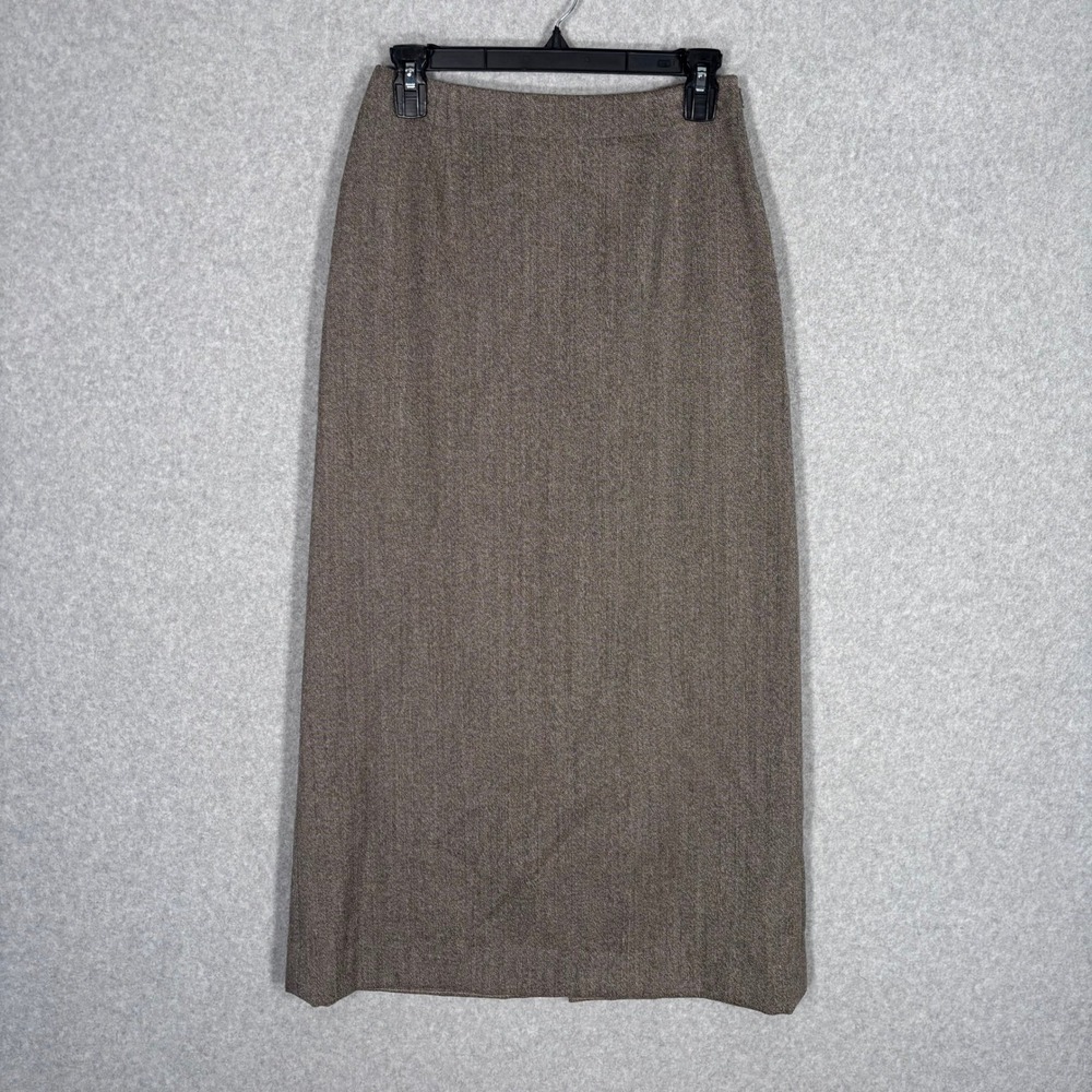 Vintage 80s 90s Wool Midi Maxi Skirt 4 Brown Tweed Secretary Neutral Modest